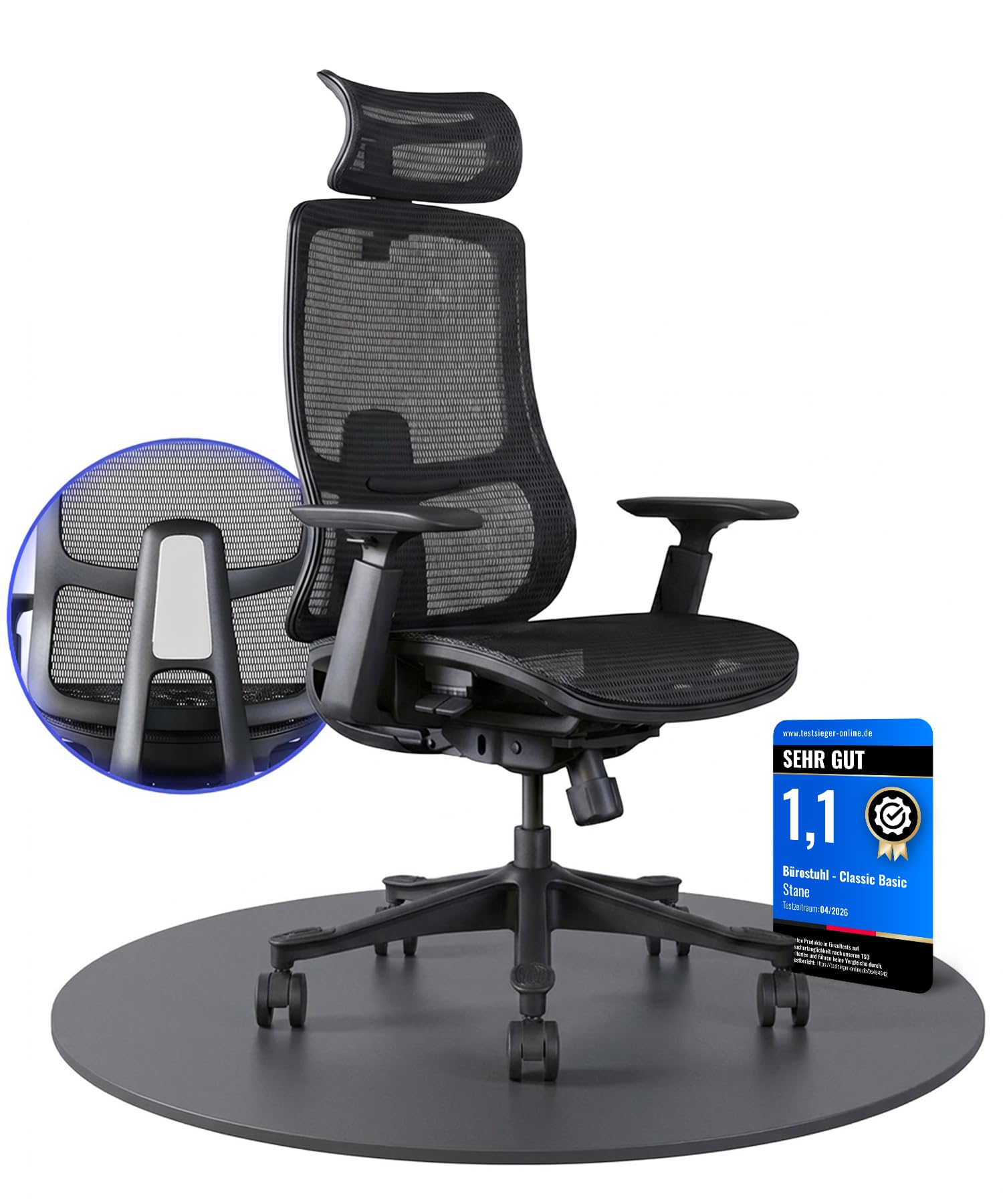 Stane Bürostuhl Ergonomisch - Pc Stuhl Mit Fußstütze - Schreibtisch Stuhl Mit Hoher Belastbarkeit (130 kg) - Elegant & Vielseitig (Netz)