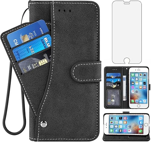 Compatible con iPhone 7plus 8plus 78 Plus Funda tipo cartera y protector de pantalla de vidrio templado, funda para monedero, tarjetero con soporte