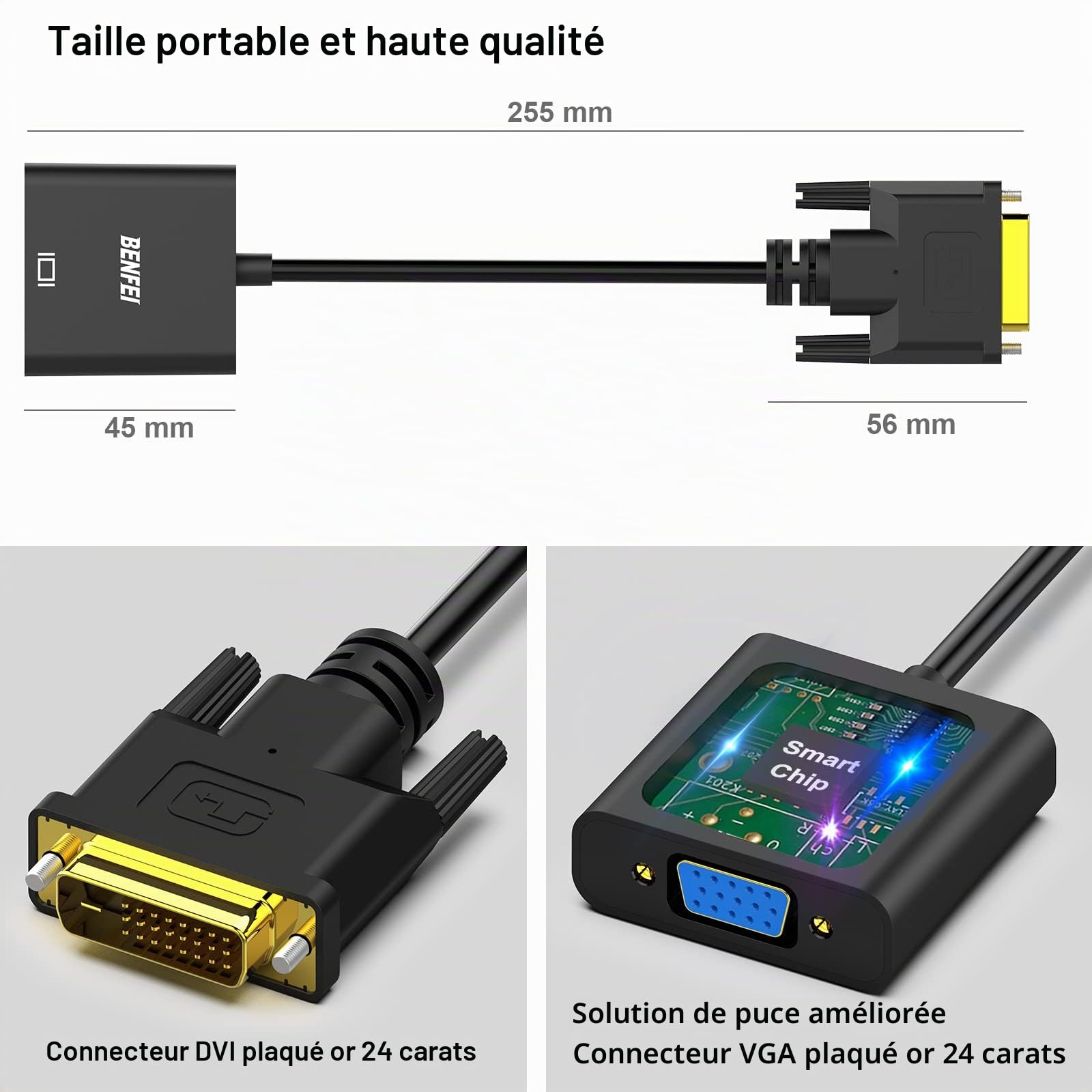BENFEI Adaptateur Actif DVI-D vers VGA, DVI-D 24+1 vers VGA Mâle vers Femelle