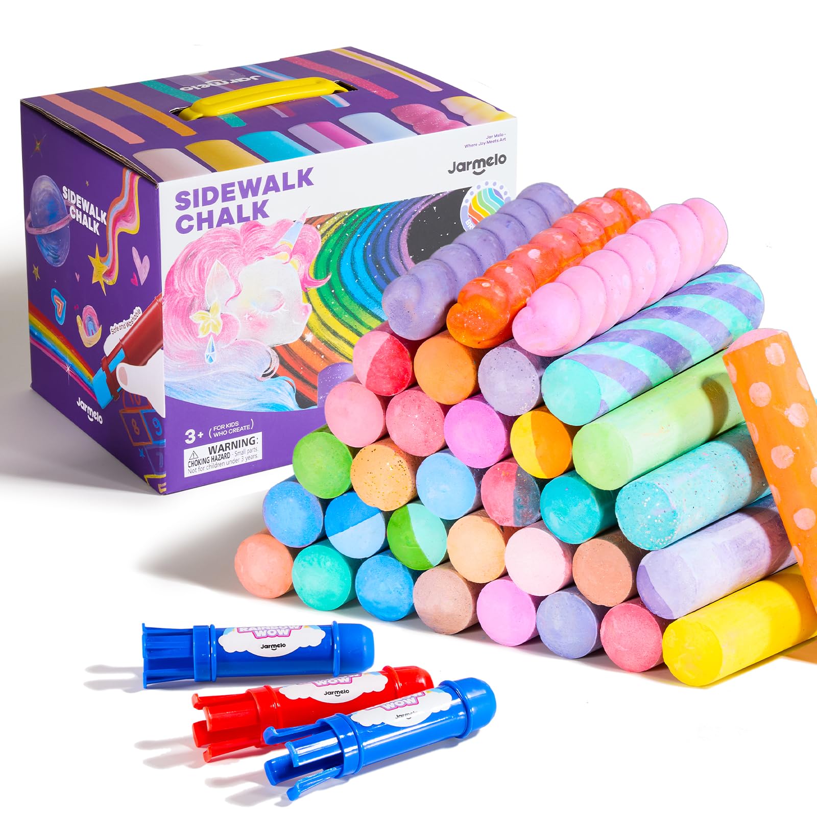 Jar Melo 51 PCS Sidewalk Chalk for Kids- Colored Sidewalk Chalk With Holder,Jumbo Washable &amp; Non-Toxic Chalks-Outdoor Play and Chalkboard Art for Kids and Toddlers Gifts