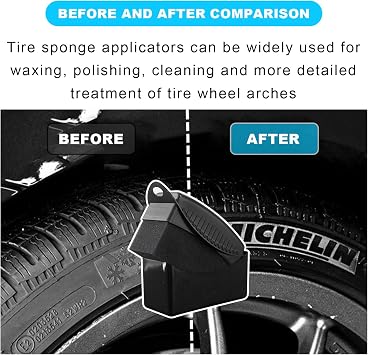 Augeny 2 PCS Tire Dressing Applicator, Reusable Car Tire Shine Sponge Applicator Pad with Lid, Durable Foam Auto Wheel Detailing Applicator for Vehicle Waxing Polishing Cleaning (Black)