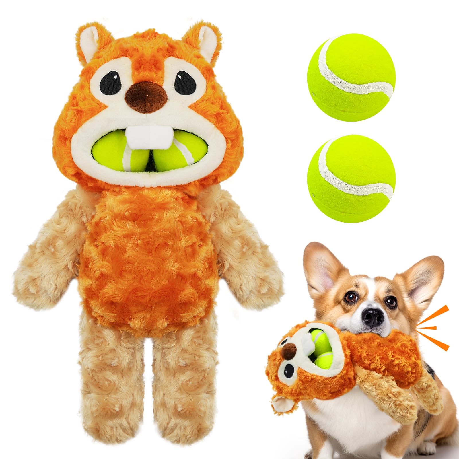 Juguetes chirriantes para perros, lindos juguetes interactivos para perros con dos bolas para perros pequeños, medianos y grandes