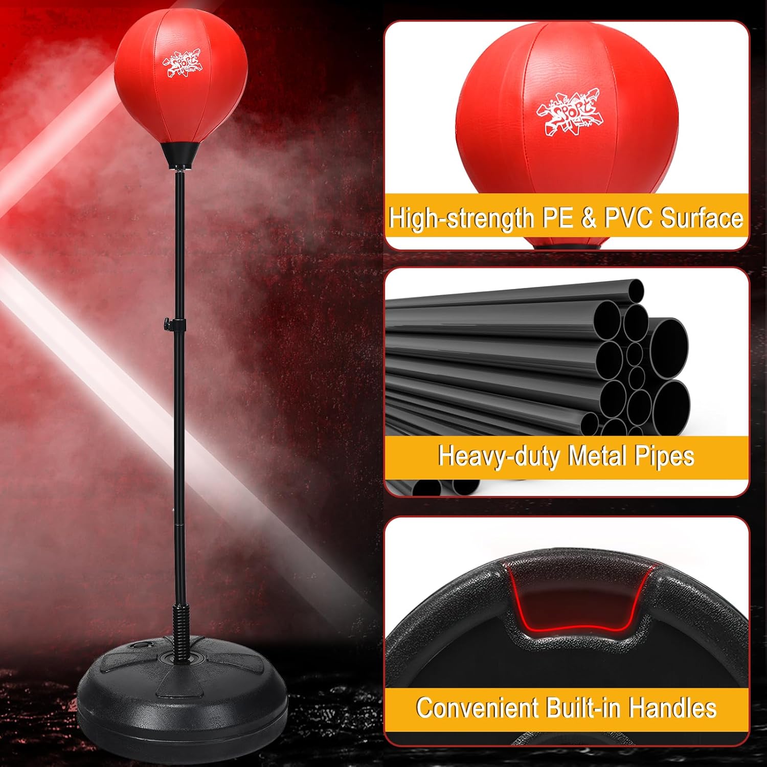 GYMAX Punching Bag for Adults & Teens, Boxing Equipment Set w/Height Adjustable Stand, Gloves & Pump, Free Standing Boxing Bag with Reflex Ball for Agility, Great Gift for Boys & Girls