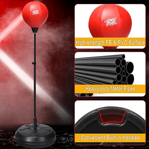 Miniatura 4 de GYMAX Saco de boxeo para adultos y adolescentes, juego de equipo de boxeo con soporte ajustable en altura, guantes y bomba, bolsa de boxeo