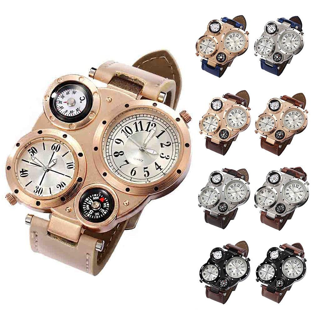 Generic Creative 4 Dials Digital Bracelet Watches Men Dual Movement Quartz Sport Watch Waterproof Outdoor Thermometer Compass (B0BY598F39) Amazon Price History, Amazon Price Tracker