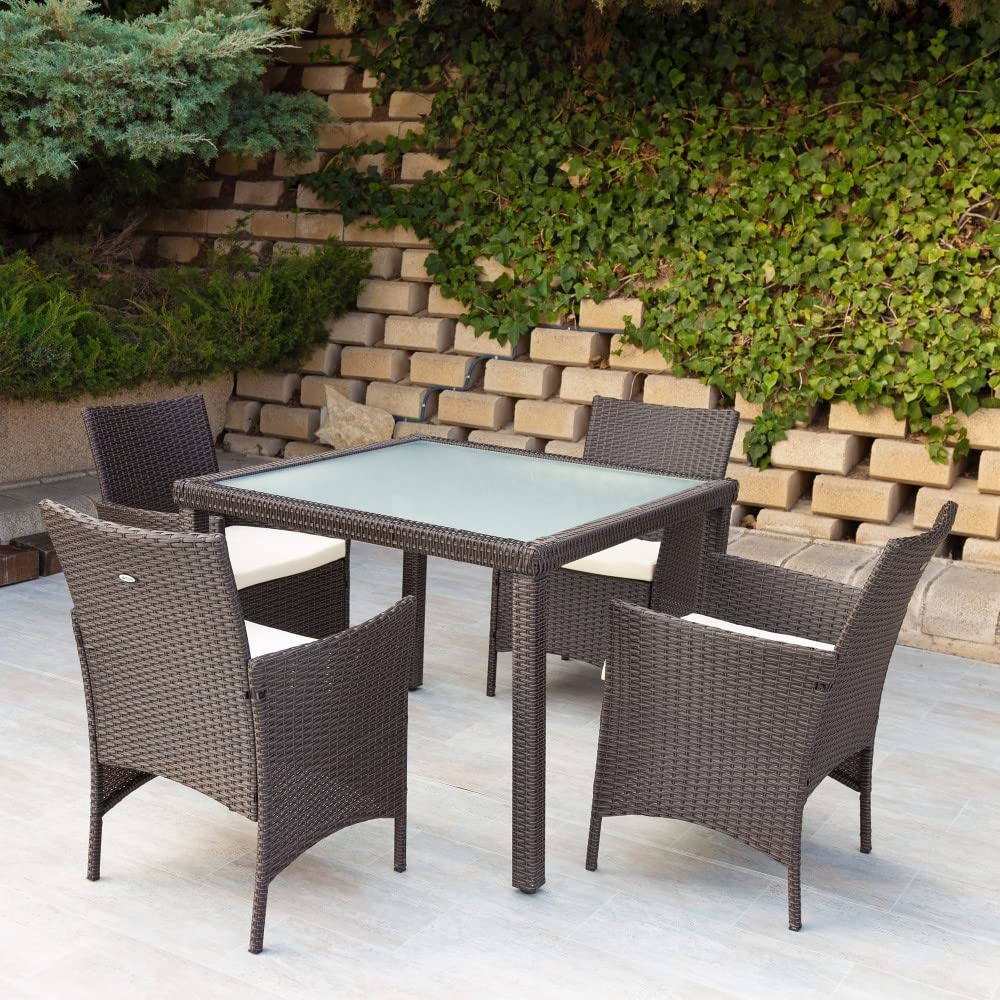 AKTIVE 61073 - Conjunto mesa y sillas jardín ratán, Mesa y sillas terraza incluye 4 sillas jardín exterior y 1 mesa exterior 100x75cm, Muebles para jardín y terraza, Multicolor