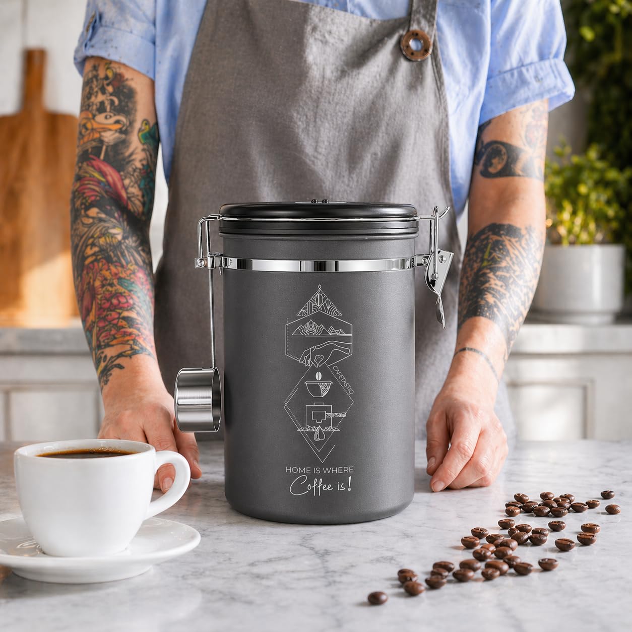Amazon.co.jp: CafetastiQ 大型コーヒーキャニスター – 密閉ステンレス