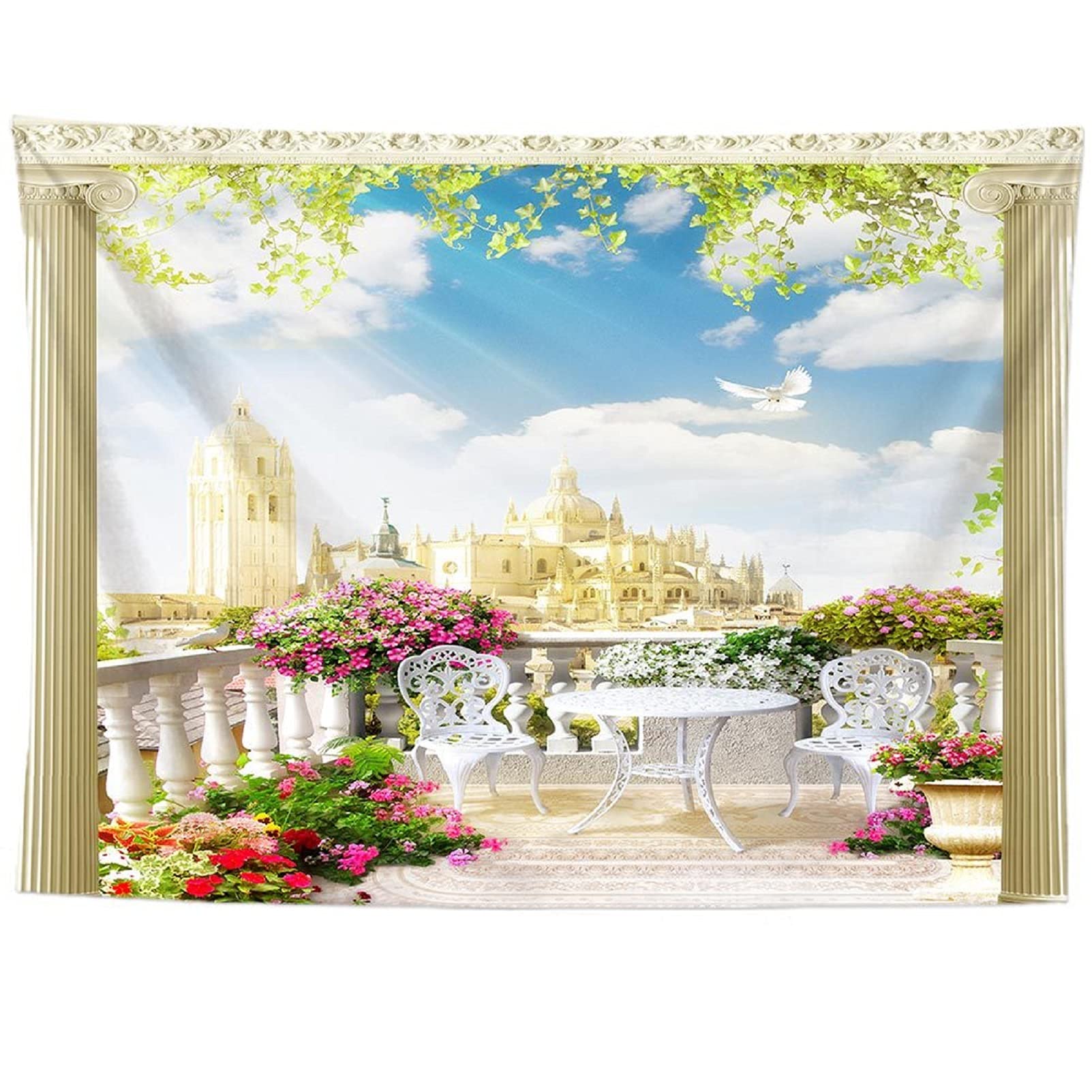 izielad Palace Flowers Tapestry Wall Hanging Decoration for Apartment Dorm Bedroom Living Room 73X95CM 28.7X37.4IN