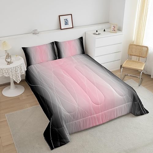 Miniatura 3 de jejeloiu Juego de ropa de cama de tamaño Queen para niños y niñas, juego de edredón de líneas a rayas para niños, mujeres y hombres, edredón