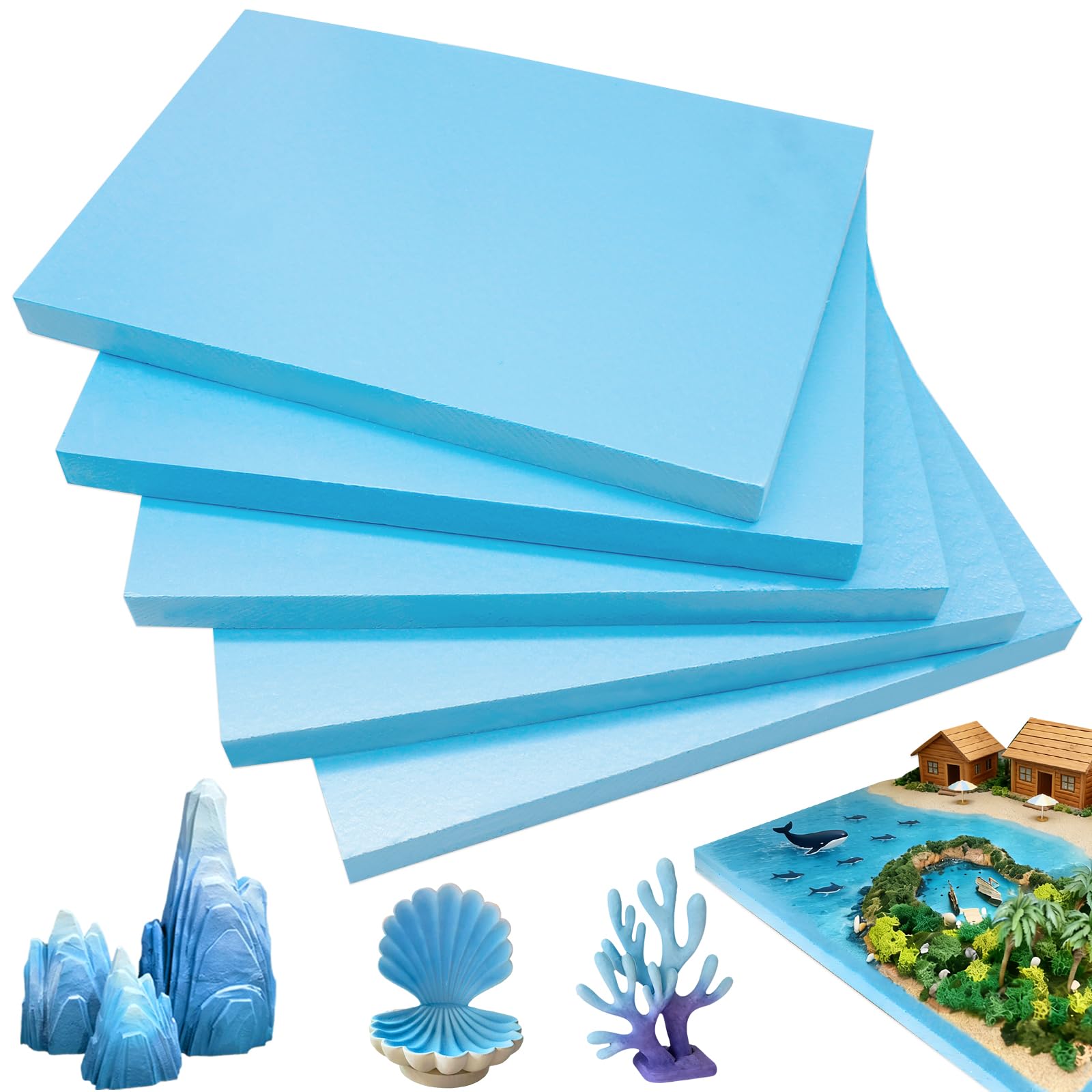 Sythrix Blue Polystyrene Foam Board for Crafts, 5 Pack Foam Sheets Thick Polystyrene Sheet for DIY Crafts Modelling Sculpture, 30x20x2CM
