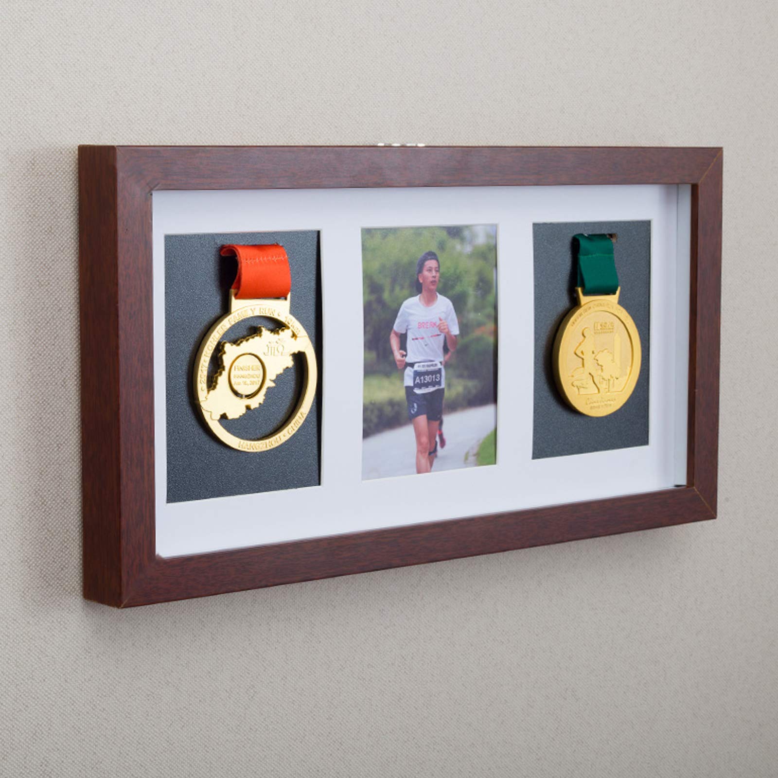 Dekoracyjne ekspozycje na medale, ramka na medal, ramka na głębokie pudełko 3D, pudełko na medal maraton, ramka na zdjęcia kolor orzecha włoskiego, dekoracja domu