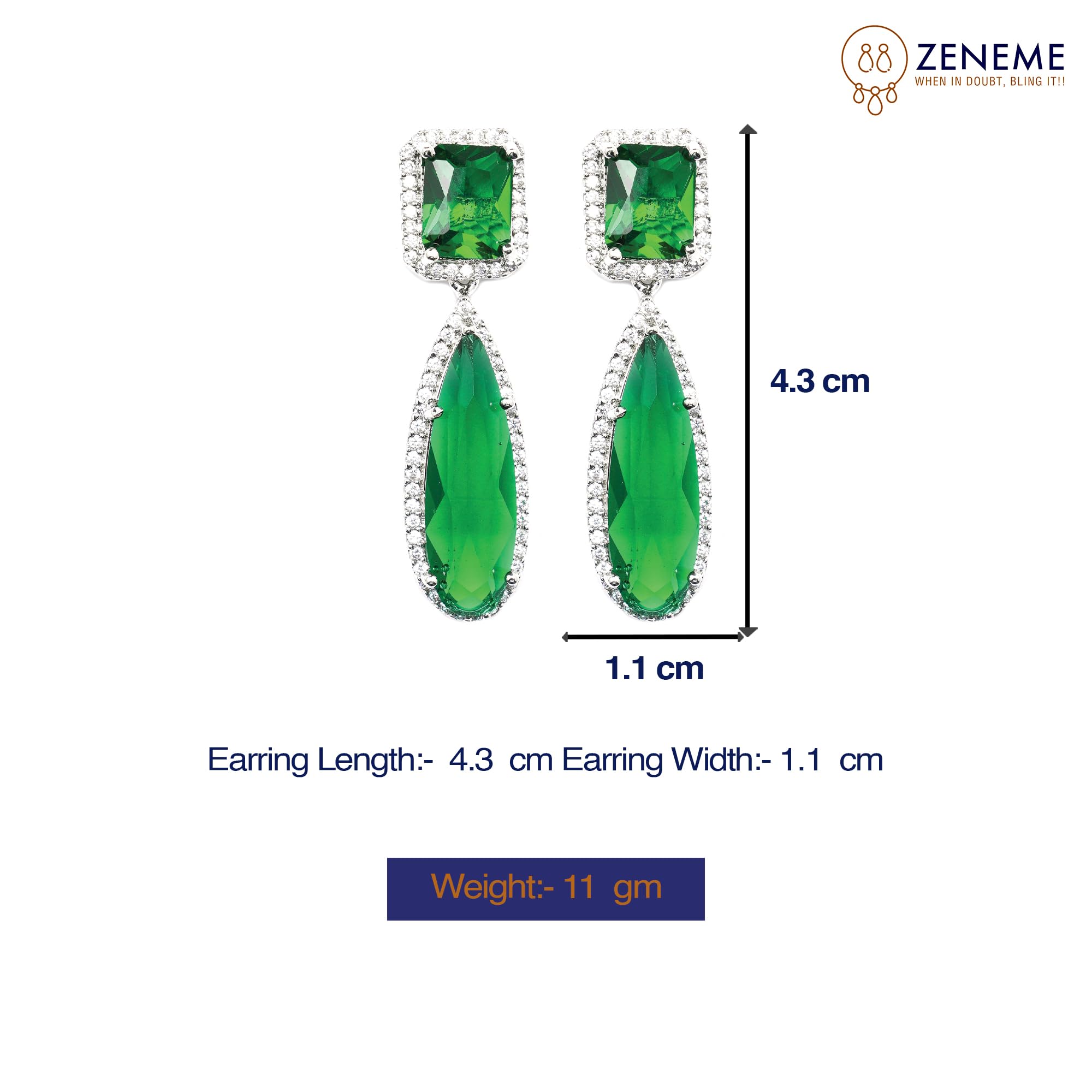 Teardrop Shaped Drop Earrings with American Diamond Studding