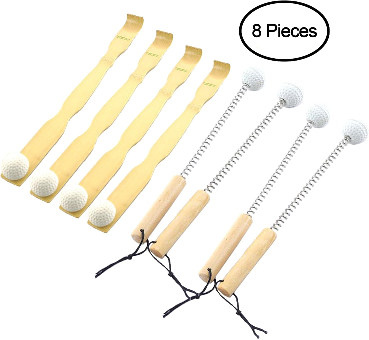 BambooMN Massager Tool, 4X Bamboo Mallet Bonger Backscratcher Plus 4X Metal Mallet Bonger (Set of 8)