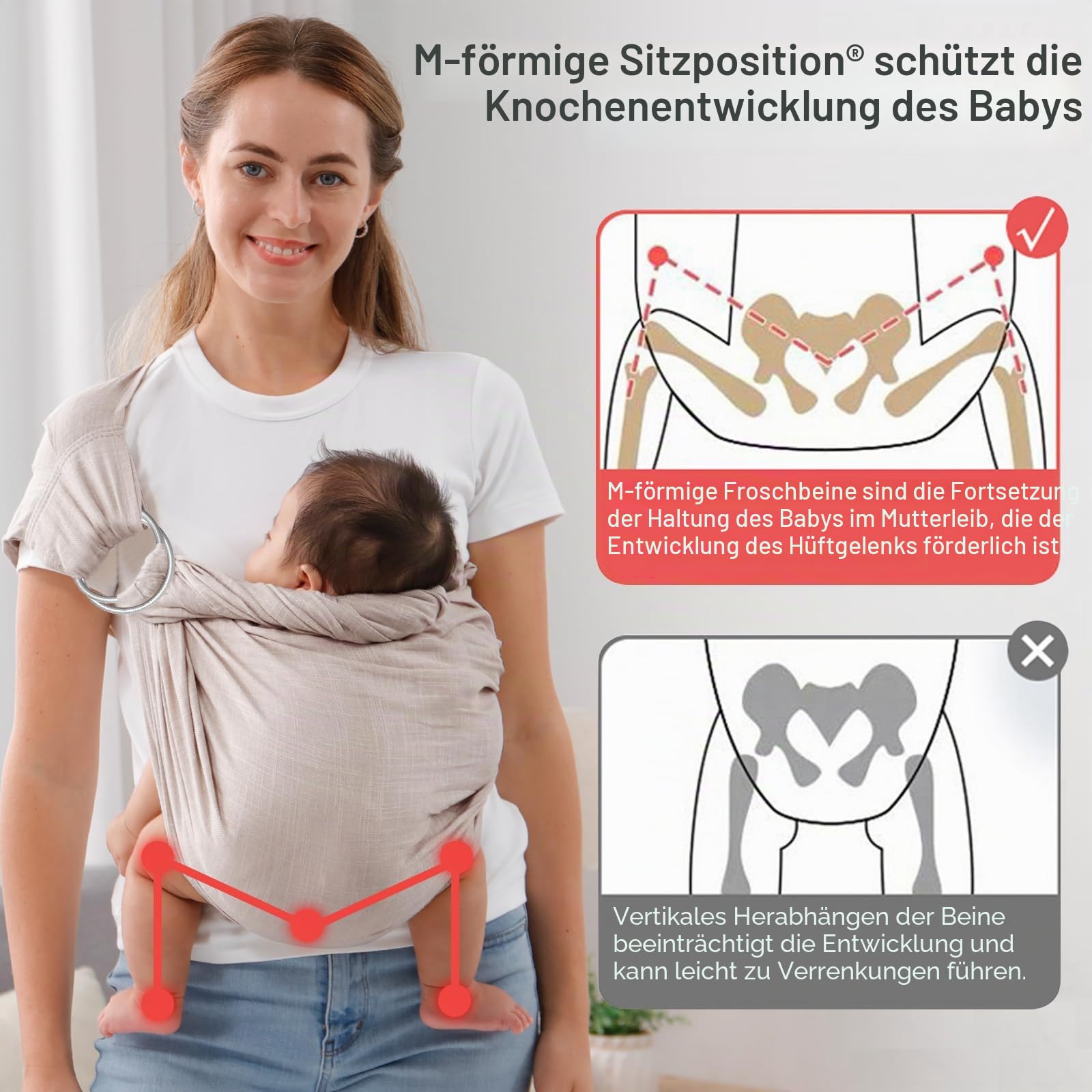 Babytragetuch für Neugeborene bis Kleinkinder, verstellbare atmungsaktive Musselin-Doppelring-Sling-Wraps, Sling Holder Carrier Schal, ideales Baby-Geschenk für frischgebackene Eltern (Grau)