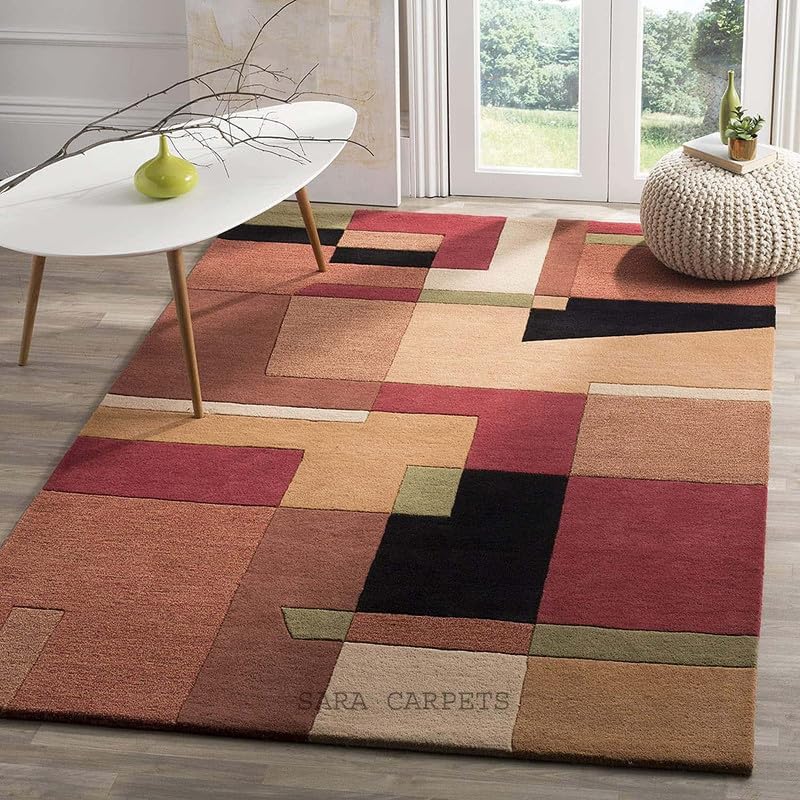 Image of Modern Abstract Hand Tufted Wool Floor Carpet for Home decore Living Room|Home and Bedroom & Hall 9x12feet (270 x 360cm) Multi H42
