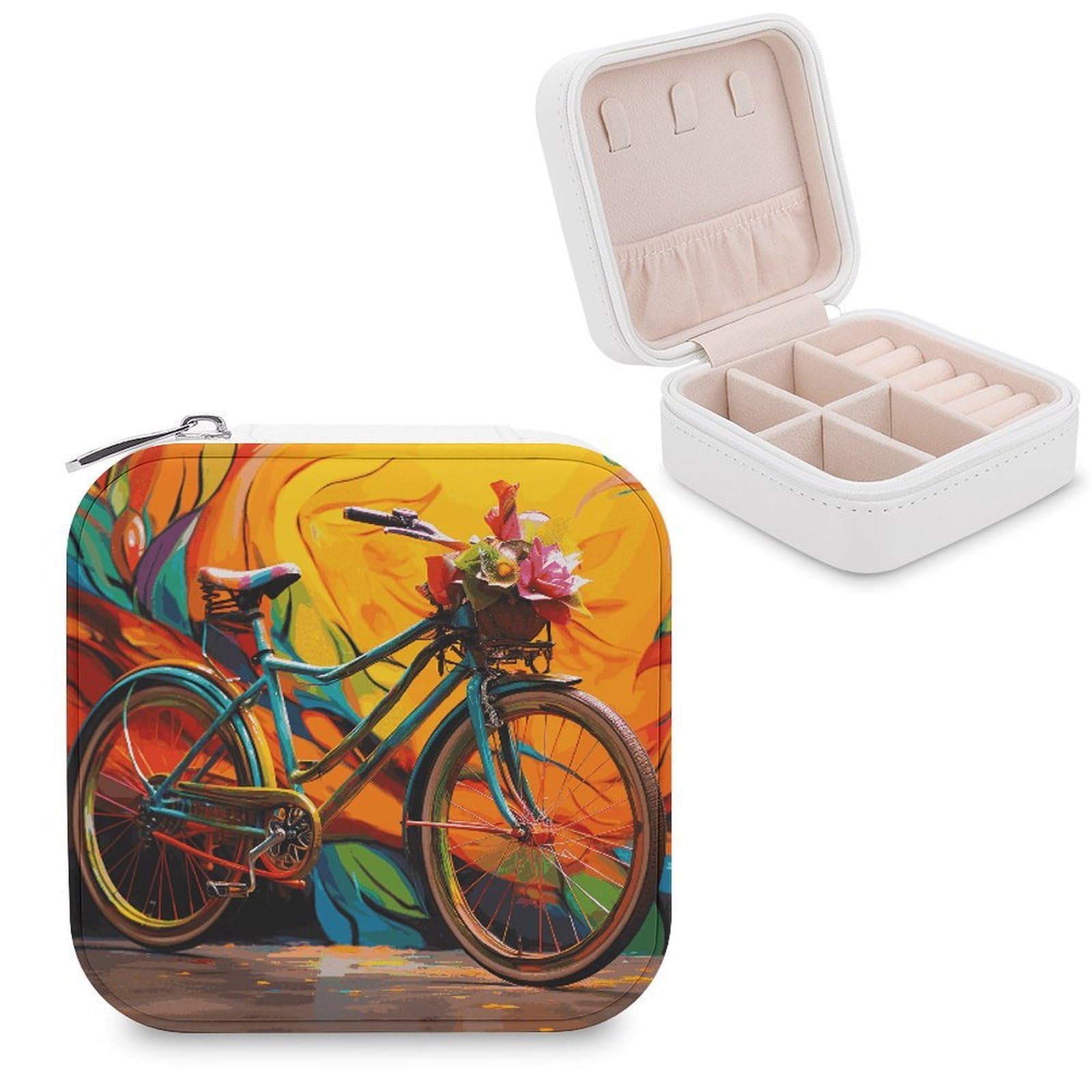JTREHY Travel Colorful Bicycle Jewelry Case Portable Display Storage Box PU Leather Mini Jewelry Travel Case Personalized Travel Jewelry Organizer Small Jewelry Box for Women