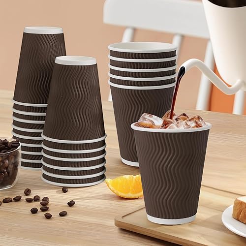 Miniatura 5 de Paquete de 120 tazas de café de 12 onzas, vasos de café desechables de papel corrugado con ondas de 12 onzas, tazas de papel kraft para llevar