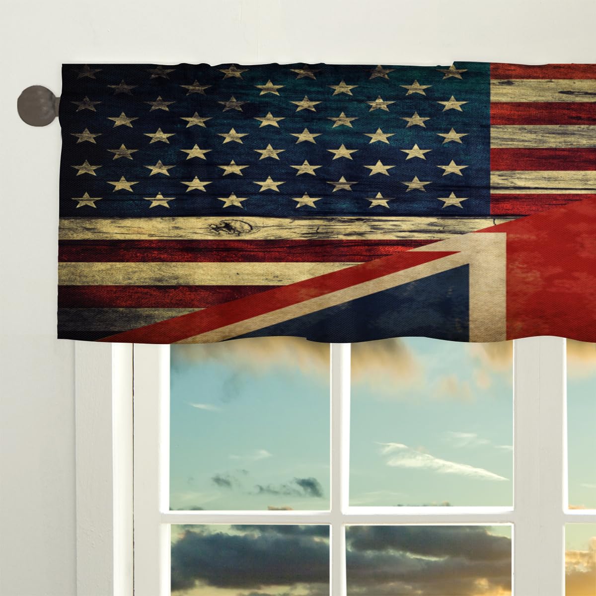USA-Flagge Küchenvorhang – 2-teilig, 140x99 Cm, Polyester, Mit Metallhaken, Patriotische Deko Für Fenster