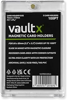 Vault X Magnetic Card Holders 100pt for Trading Cards, One Touch Hard Cases with UV Protection, Clear Display for Collectible Card Games, Sports, TCG (5 Pack)