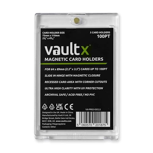 Vault X Portacartas Magnético de 100pt (Pack de 5), Fundas Rígidas One Touch Transparentes, Protección UV