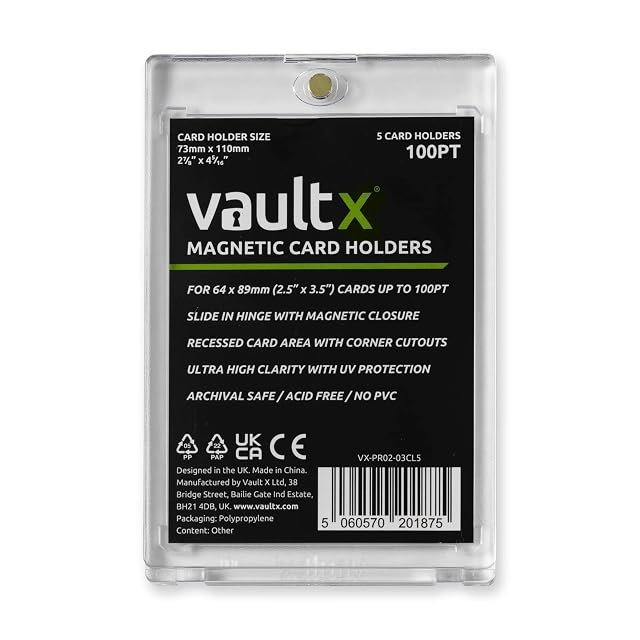 Vault X Portacartas Magnético de 100pt (Pack de 5), Fundas Rígidas One Touch Transparentes, Protección UV