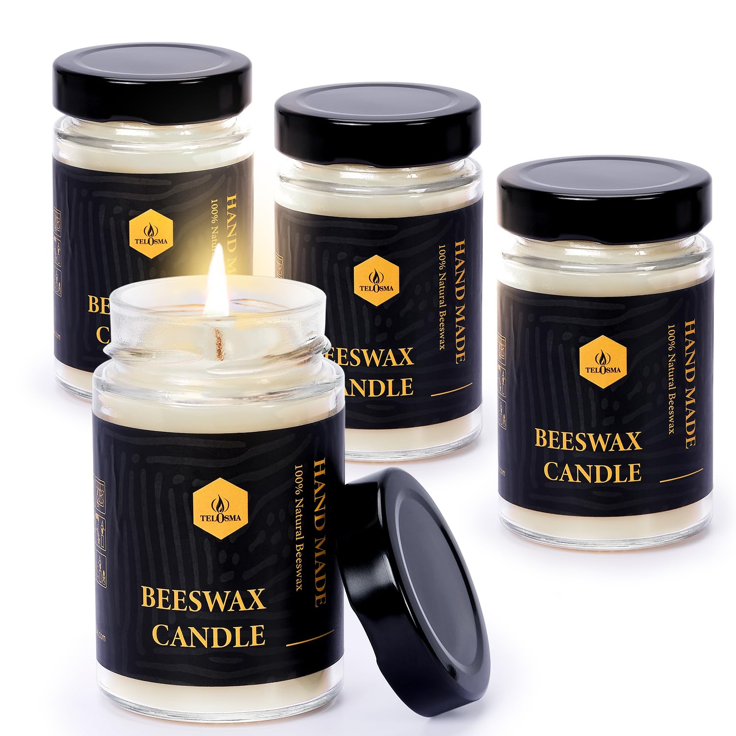 4 velas de cera de abeja, velas de emergencia, velas de cera de abeja natural, sin perfume, 1 día, orgánicas, sin humo, color blanco roto