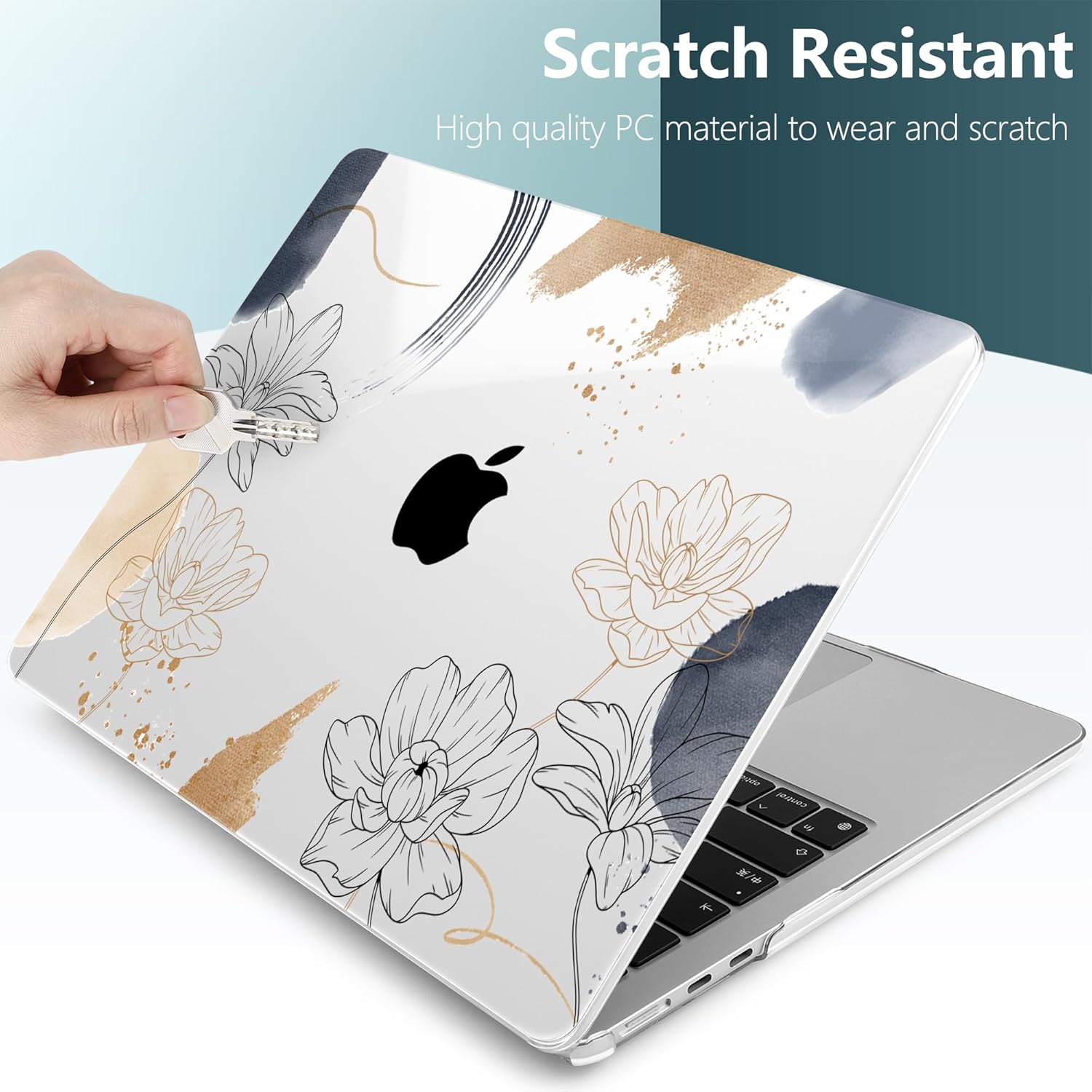TWOLSKOO for MacBook Air 15 inch Case 2025 2024 2023 Release M4 A3241 M3 A3114 M2 A2941, Plastic Hard Shell & Screen Protector & Keyboard Cover & Trackpad Film, Florals X450 - Image 4