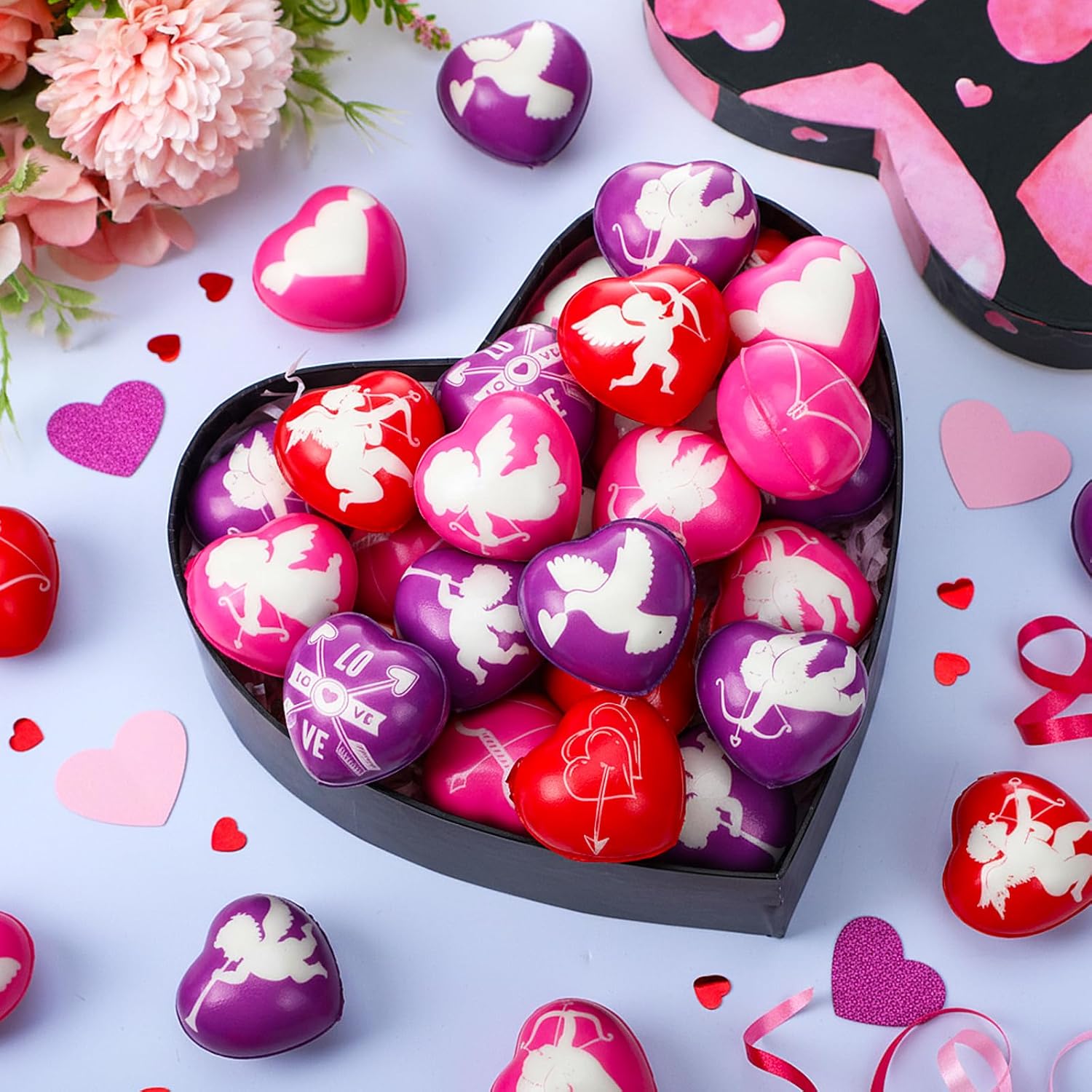 Jerify 100 Pcs Heart Stress Balls Bulk 1.5 Inch Small Heart Shape Stress Balls Mini Relief Party Favors Classroom Office Gifts for Little Teens Students Employees(Cupid Style)