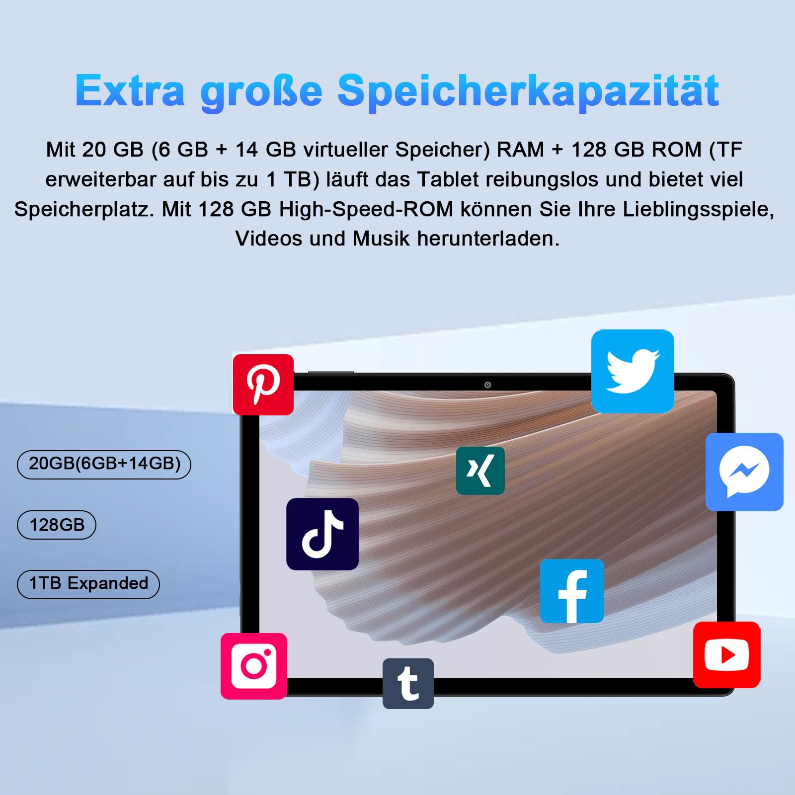 Tablets Android WiFi 6 Großer Speicher,Lernen und Unterhaltung | Gemini AI,Widevine L1,20 GB RAM + 128 GB ROM (2 TB),Octa Core,GMS,BT 5.0,mit Hülle, Tastatur und Maus-Schwarz