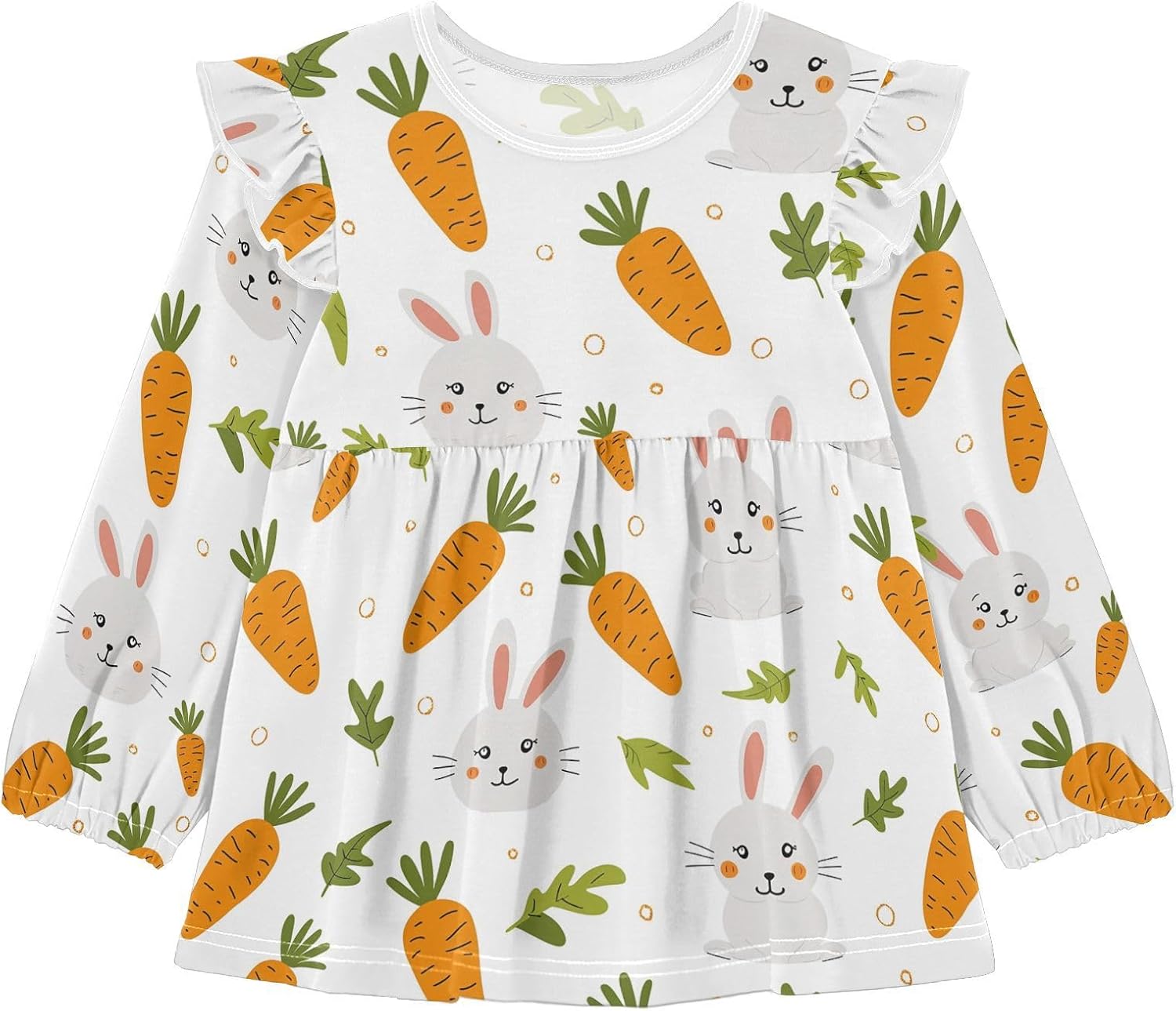 visesunny Toddler Clothes for Girls Ugly Rabbit Carrot Long Sleeve Fall Shirts Cotton Top with Ruffle Collar
