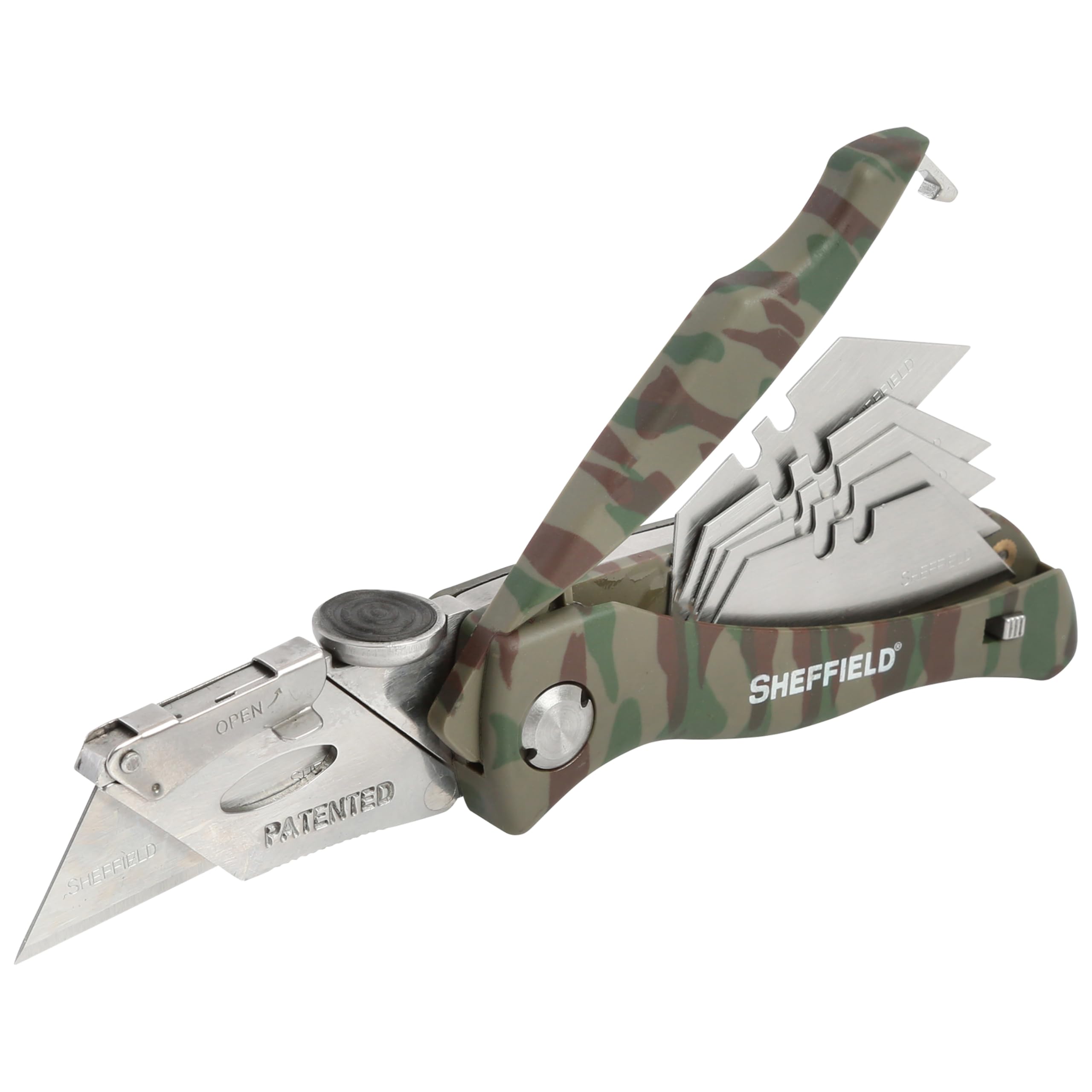 Sheffield Folding Utility Knife, Accepts Standard Utility Knife Blades, Box Cutter, Razor Blades Included, For Home, Office, Trades, and Warehouse