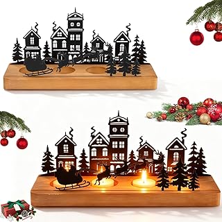 Bougeoir Noel Decoration Interieur - Décoration Centre de Table Noel, Noël Chandelier Bougeoir Couronne de L'avent avec 4 Bougeoirs, pour Cheminée Table Fenêtre