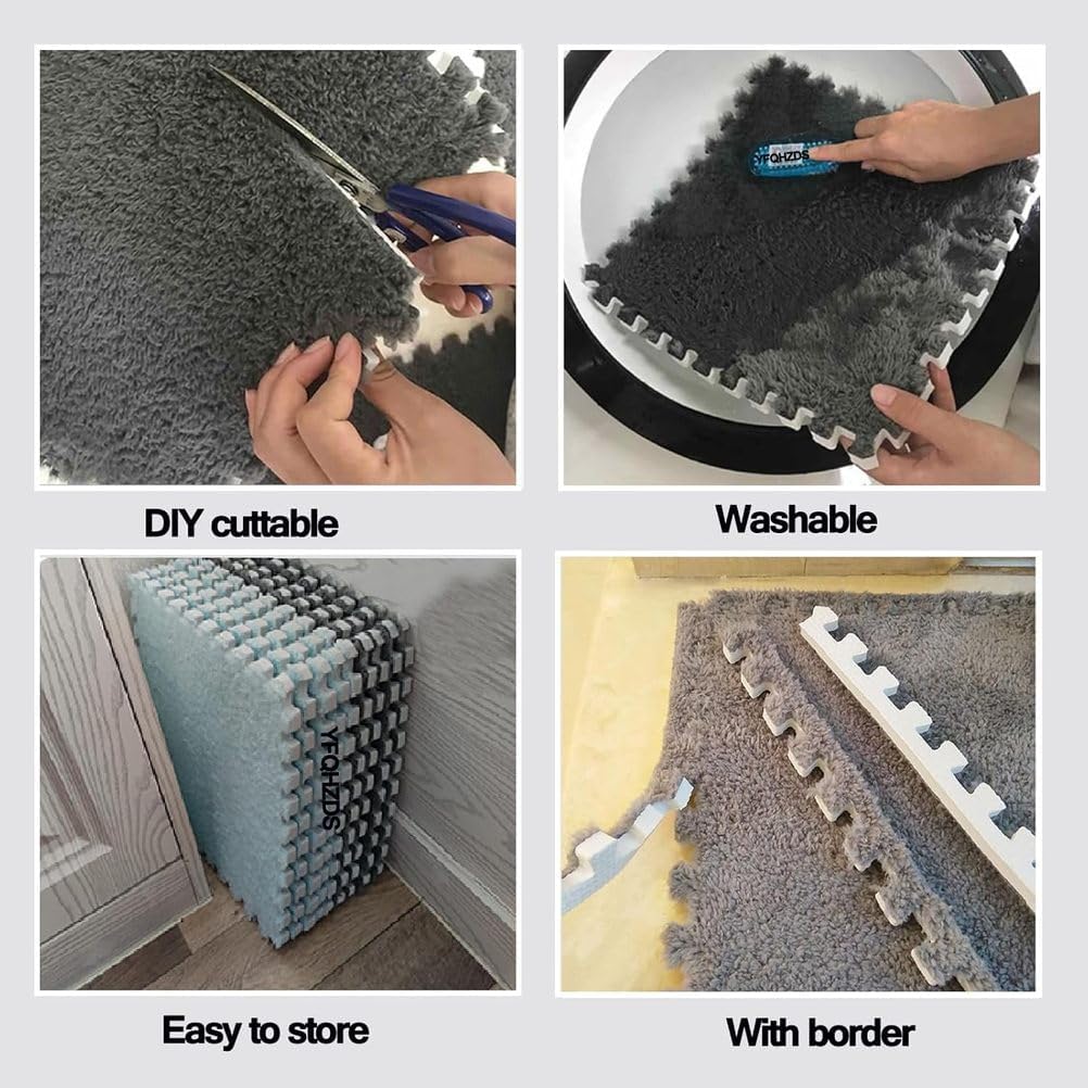 Thickened Interlocking Carpet Tiles - 18 Pack P Foam Floor Mats, Anti-Slip Puzzle Area Rug for Playroom & Bedroom, Soft 11.8"x11.8" Gray Play Mat