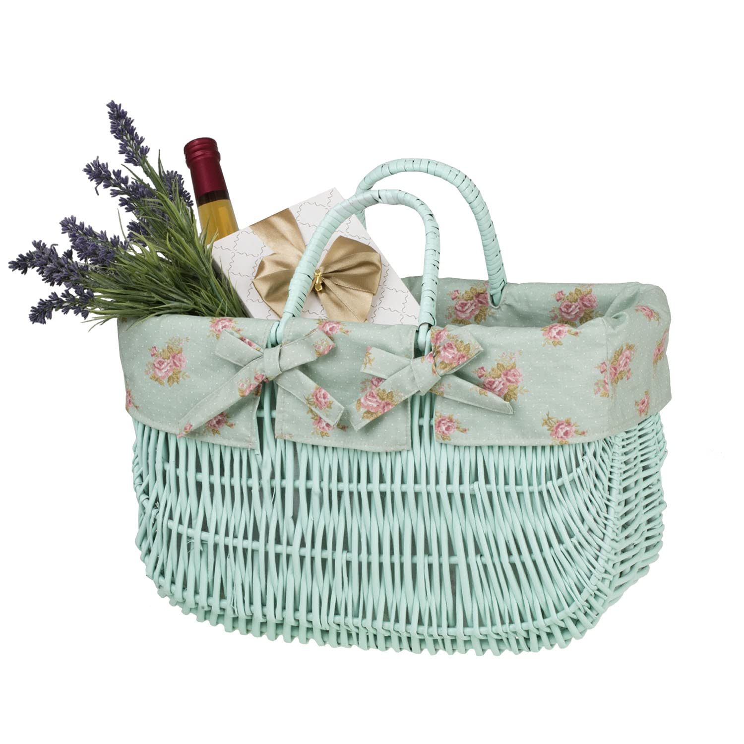 e-wicker24 pleciony kosz na zakupy z uchwytem, lekki kosz piknikowy, kosz na prezent w stylu vintage, pleciony z wikliny