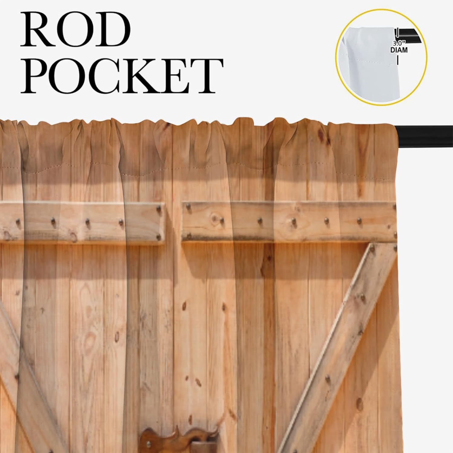 Rustic Barn Door Curtains, Old Cross Wooden Farmhouse Door Blackout Rod Pocket Curtain for Home Decor Thermal Insulated Drapes Set Darkening Window Curtain for Bedroom Livingroom, 42x63 Inch