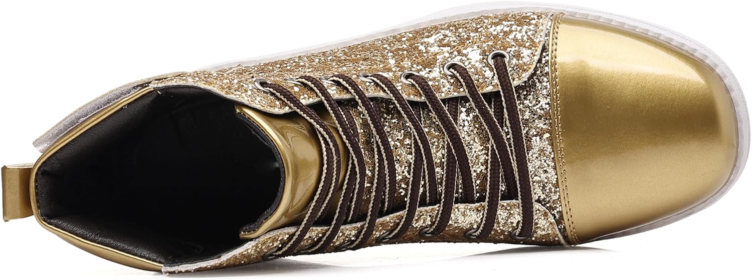 Trsorini Mens Glitter Shoes Sparkly High-top Sneakers Bling Sequin Shiny Men Lace-up Shoes - Image 3