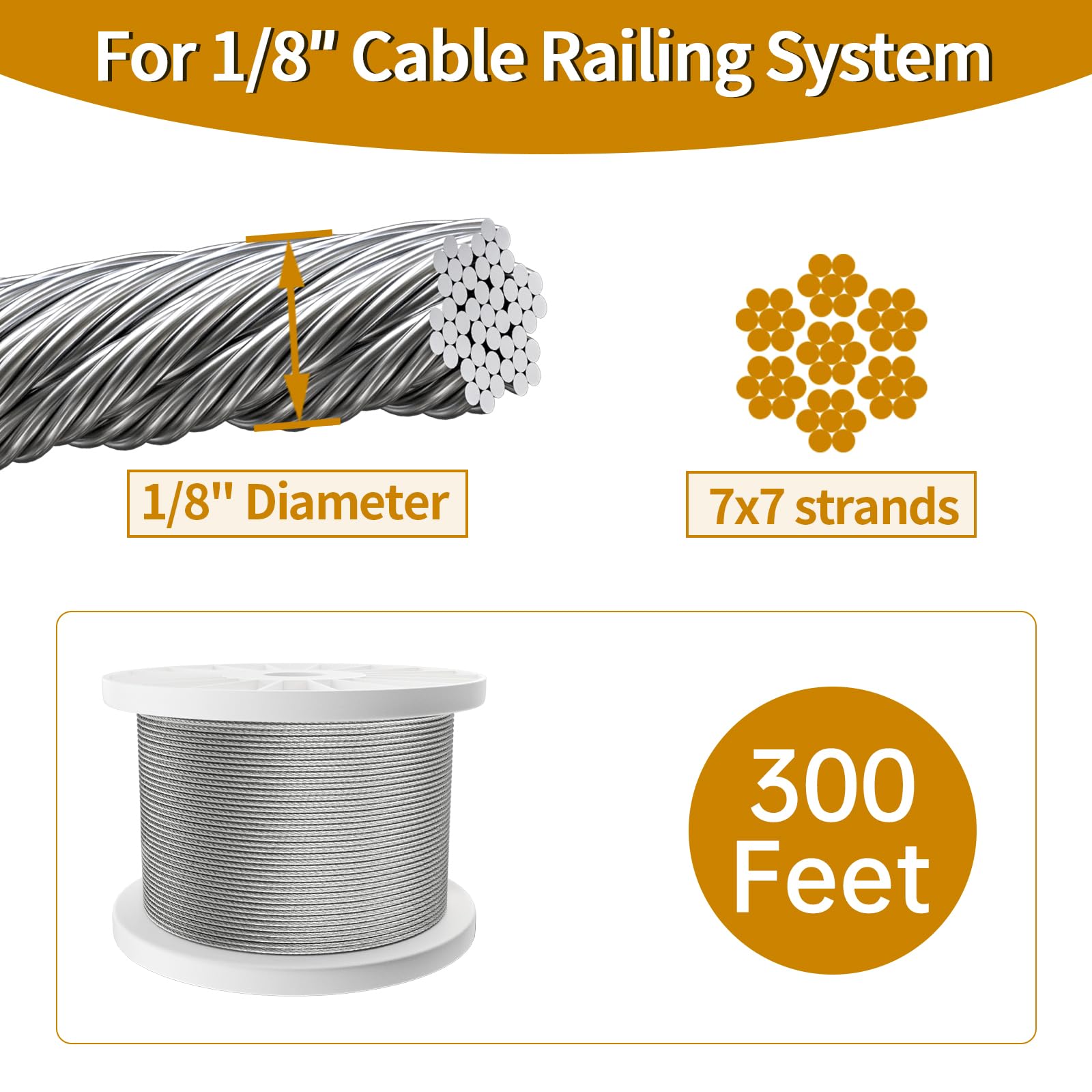 Shade Sail Wire Rope,4 * 12ft Stainless Steel Cable, 1/8" Wire Rope - View #12