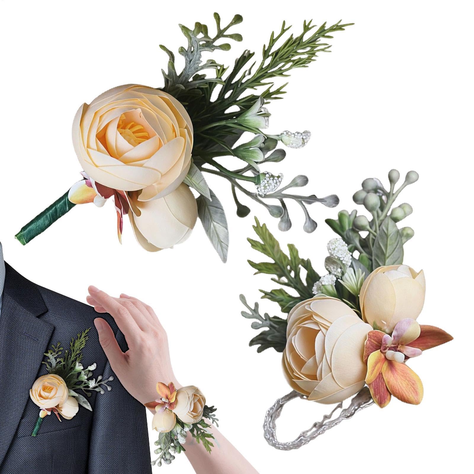 Boutonnière de bolsillo para bodas y graduaciones con flores artificiales hechas a mano