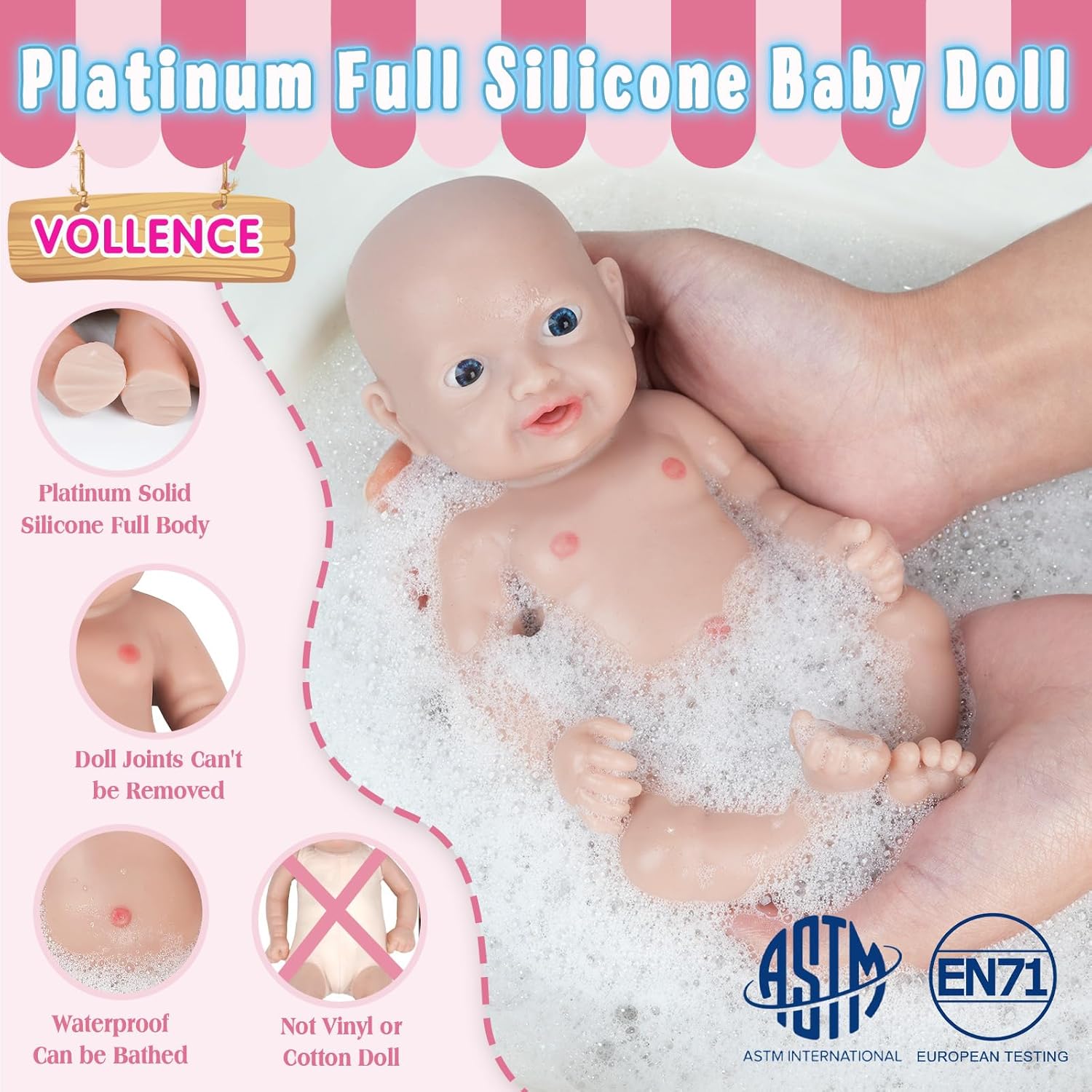 Vollence 8 inch Mini Silicone Baby Preemie Tiny Realistic Baby Doll Real Life Newborn Miniature Silicone Babies Doll for Kids - Girl