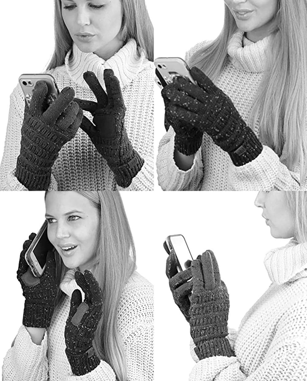 C.C Unisex Cable Knit Winter Warm Anti-Slip Touchscreen Texting Gloves, Leopard Camel - Image 2