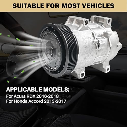 Miniatura 6 de Compresor de aire acondicionado AC para Honda Accord 3.5L 2013-2017, para Acura RDX 3.5L 2016-2018, con embrague de AC, compresor de CA CO29138C,