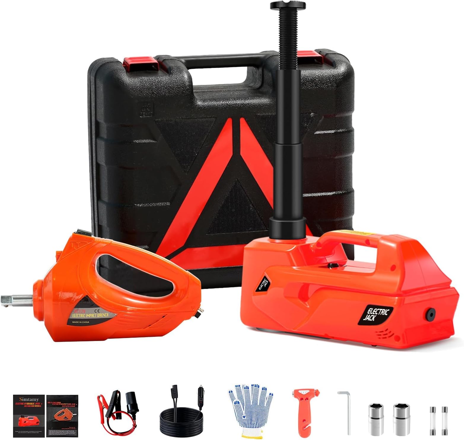 ZAISHANG Electric Car Jack 5Ton 12V Hydraulic Car Jack Lift (Lifting Range: 6.1~17.7 inch) with Impact Wrench Built-in Safety Hammer, and LED Light for SUV MPV Sedan Truck Change Tires Garage Repair