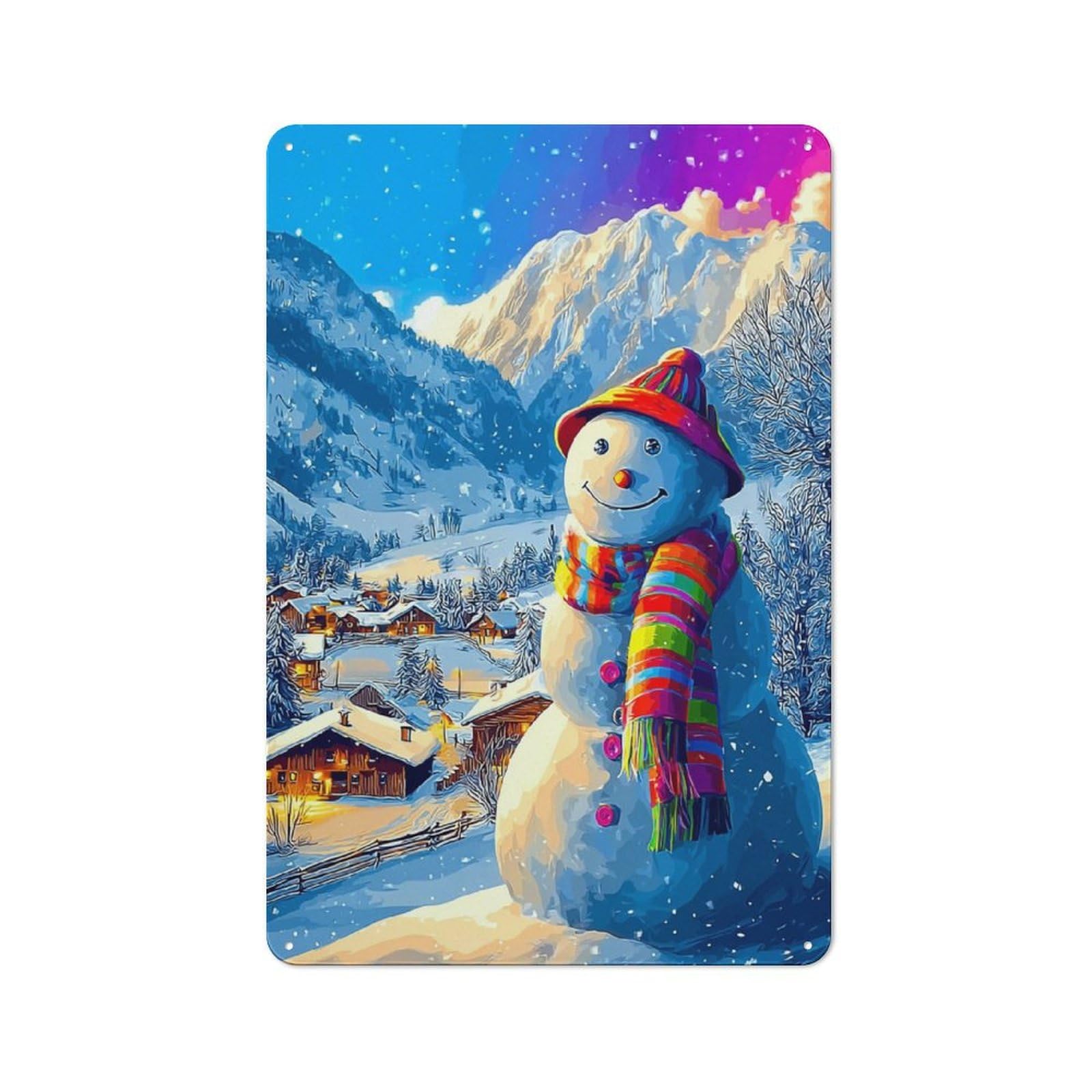 Junmoney Snowman In Winter Wonderland Metal Wall Sign 30X20cm Featuring For Café Or Restaurant, A Decorative Metal Sign For Cafés And Restaurants