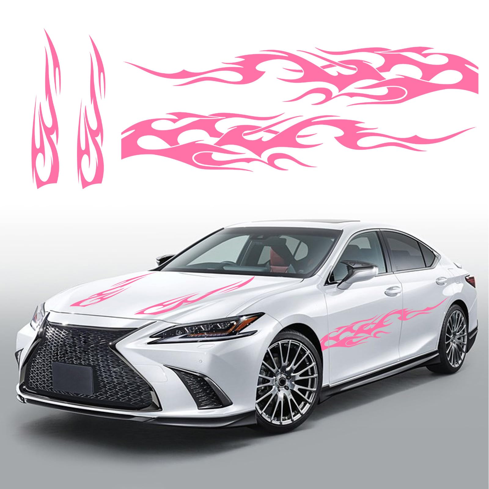 YAMUDA Universal Racing Car Body Side Skirt Car Vinyl Car Hood Flame Pattern Decorative Stickers Pink YQ24(4PCS)
