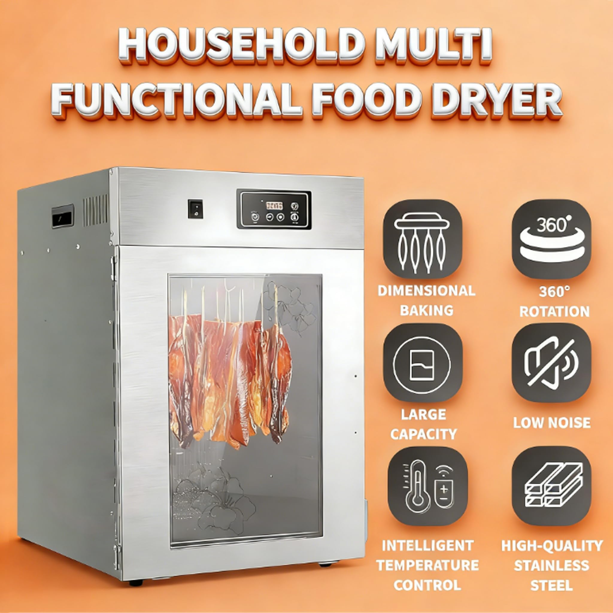 Essiccatore per Salsicce E Macchina per Carne Secca, Essiccatore Alimentare di Livello Commerciale con Ganci per Appendere, Potenza 800 W, Essiccazione Uniforme, Facile da Pulire
