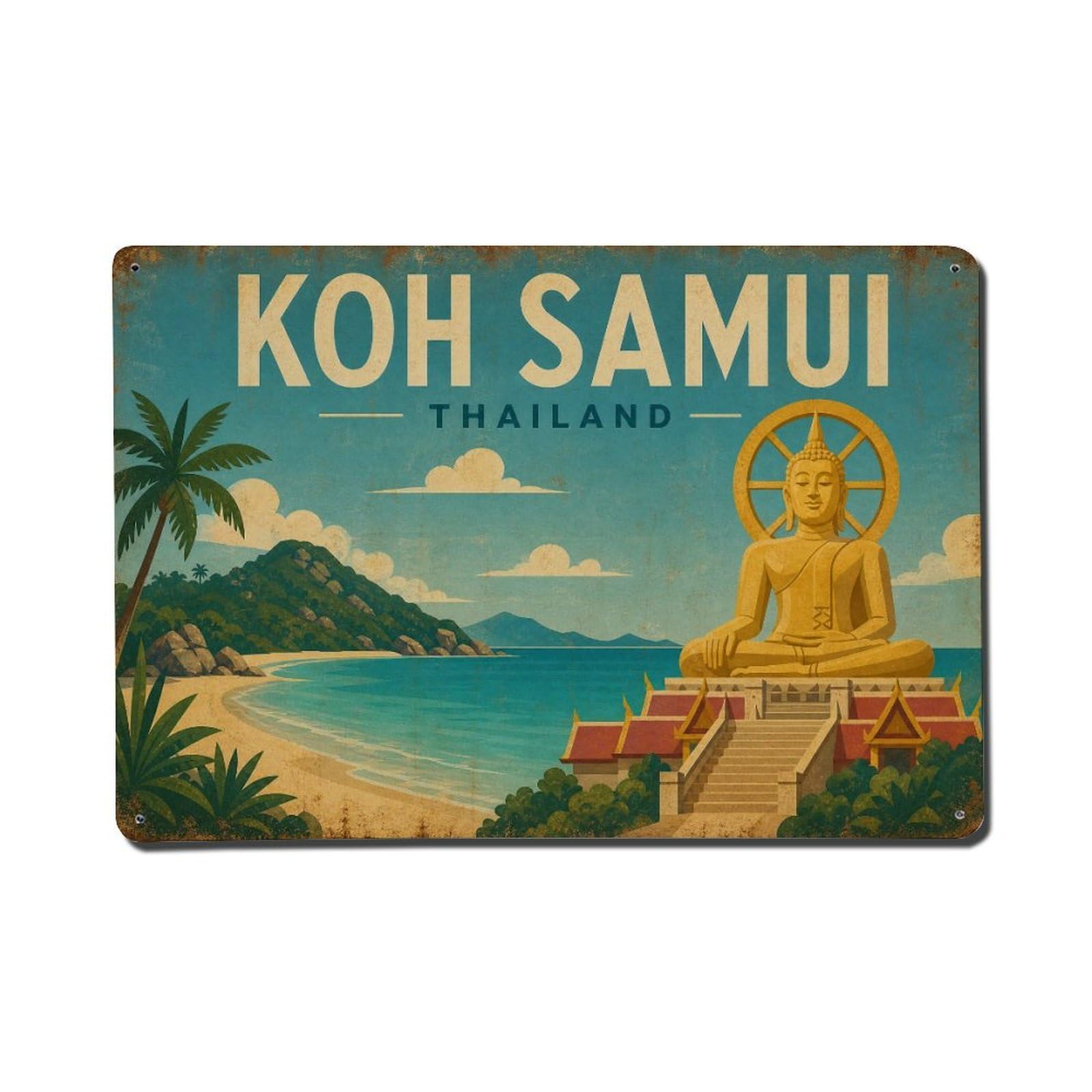 Metal Tin Sign Vintage Travel Thailand Koh Samui