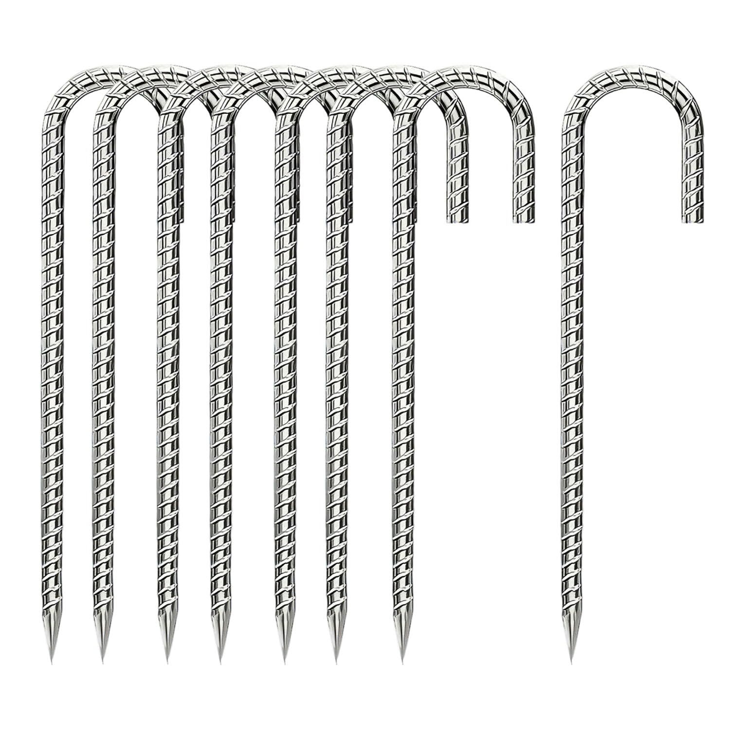 Tent Pegs Metal Heavy Duty, 8 Pack 12-Inch Steel Ground Pegs Anchors, Strong Galvanised Pegs Stable Trampoline Anchor J-Shape Rebar Stakes for Outdoor, Camping, Trampolines, Tarpaulins, Garden, Swing