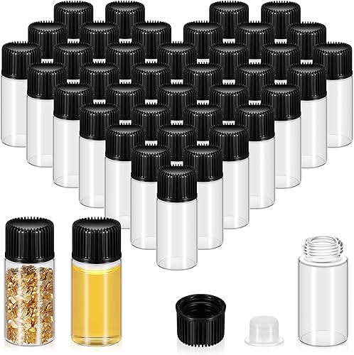 Lallisa 100 frascos de vidrio transparente con tapas de rosca y tapón de plástico, a prueba de fugas, para muestras de aceite, aromaterapia,