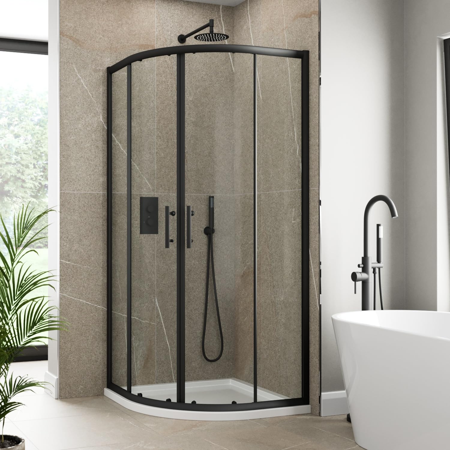 Luxura Black Luxura® 800Mm Quadrant Shower Door Enclosure For Wet Room Cubicle Enclosures, 6Mm Toughened Safety Glass, Matt Framed