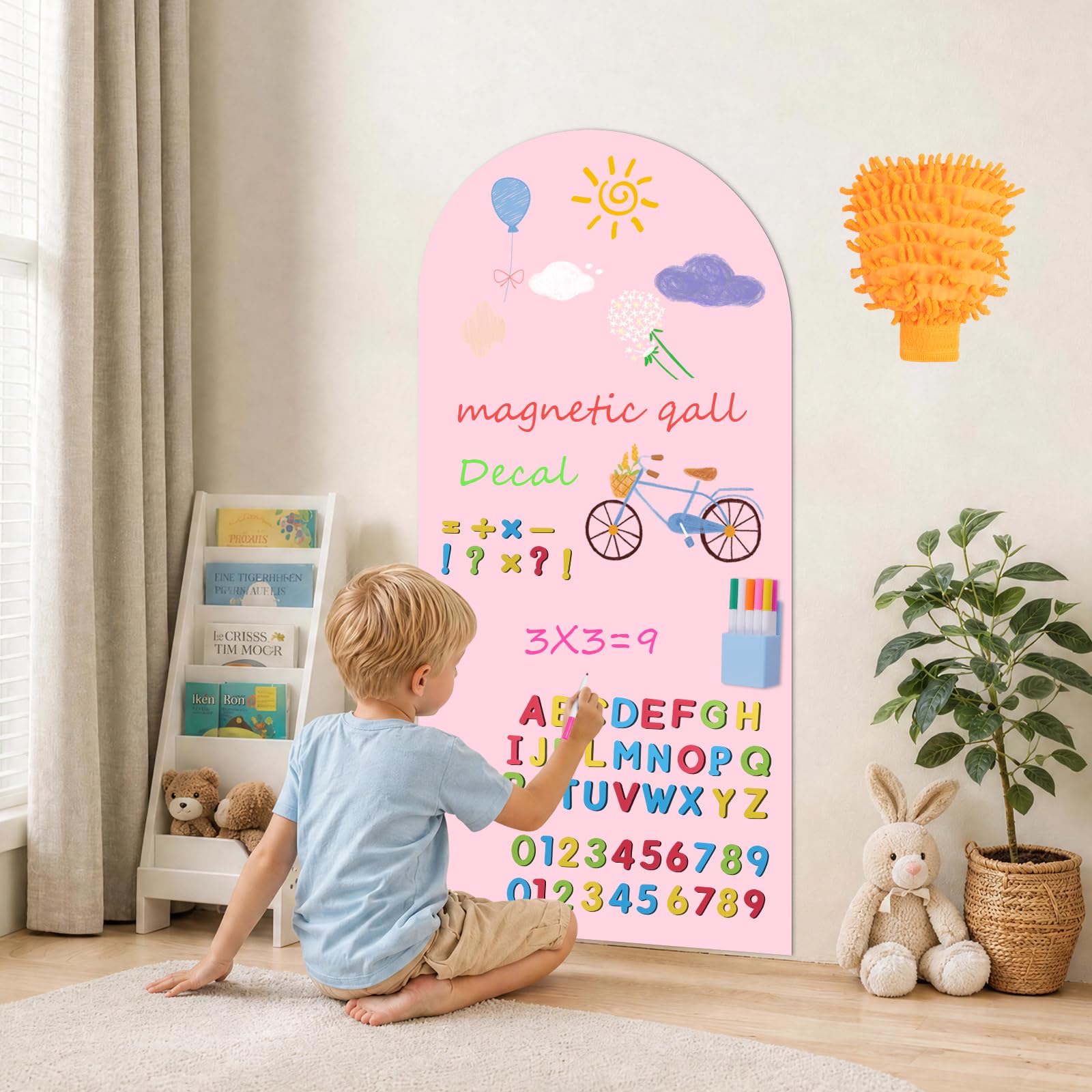 DiULi Tablica magnetyczna ścienna dla dzieci 44,5 x 100 cm, samoprzylepna tablica magnetyczna 2 w 1, kompletny zestaw z 12 markerami do kredy w płynie, do nauki i kreatywności, fioletowa